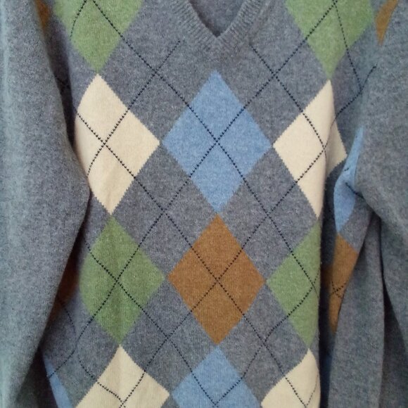 "346" BROOKS BROTHERS XL GREY SCOTTISH 100% LAMBSWOOL ARGILE V-NECK LONG SLEEVES - Picture 2 of 6